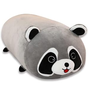 jiebei cute raccoon plush pillow, raccoon stuffed animals, soft kawaii plushies cuddle pillow, cute plushies birthday gifts for kids (raccoon,19 inch)