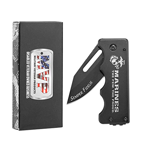 Military Gift Shop Versatile USMC Money Clip Pocket Knife- 2.75 Inch Blade Marine Corps Knife with Clip for Money or Pocket | Disabled USMC Vet Owned SMALL Business