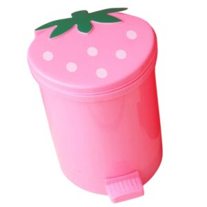 buguuyo desktop trash can, pink plastic container with lid, mini size for home office, creative decor