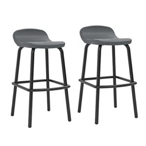 suncast outdoor modern resin patio bar stools with footrest, set of 2 weather-resistant bar-height chairs for patio bar, cool gray