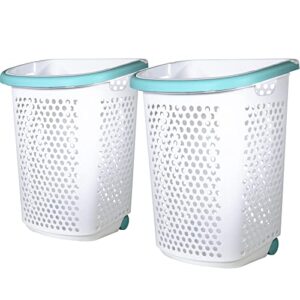 cepten 2 bushel rolling plastic laundry hamper with pop-up handle, white, 2 pack