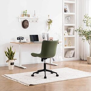 YOUNIKE Green Ergonomic Home Office Desk Chair with Wheels Comfy Armless Criss Cross Chair with Adjustable Back Modern Leather Upholstered Swivel Vanity Chair Small Cute Rolling Task Chair Women Olive