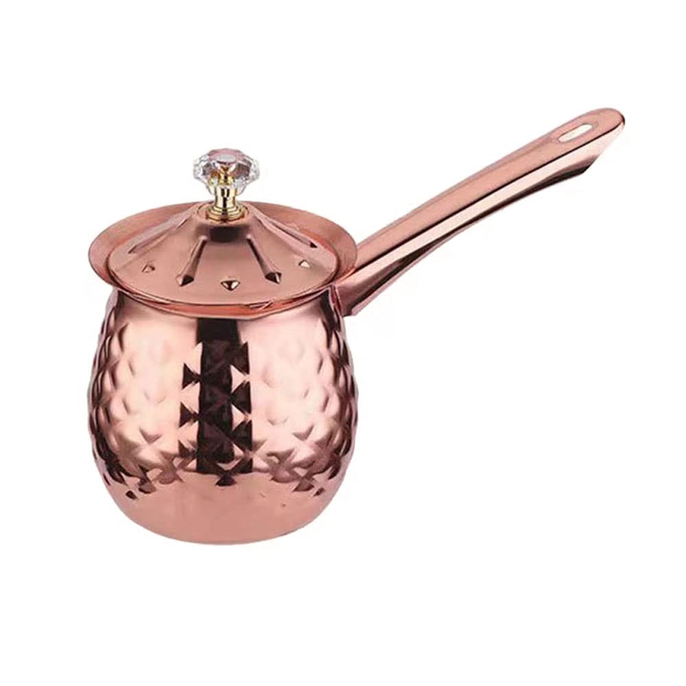 Alunsito Stainless Steel Turkish Coffee Pot for Melted Butter, Milk Steaming, Milk Frothing, Latte Art, Butter Warmer with Handle & Lid, Milk Warmer for Stove Top, Rose Gold, 200 Ml / 7 Oz