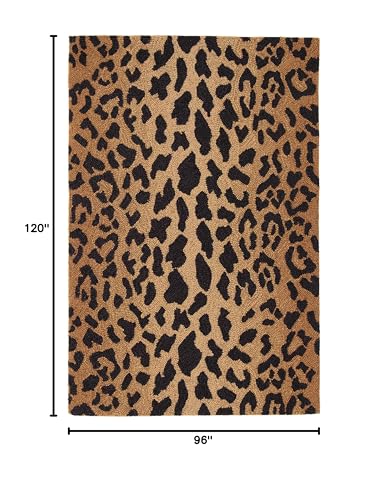 Dash and Albert Leopard Wool Area Rug - 8' x 10' Brown Animal Print Hand Micro Hooked Accent Rug - Durable, High Traffic Areas Living Room, Hallway, Stairs