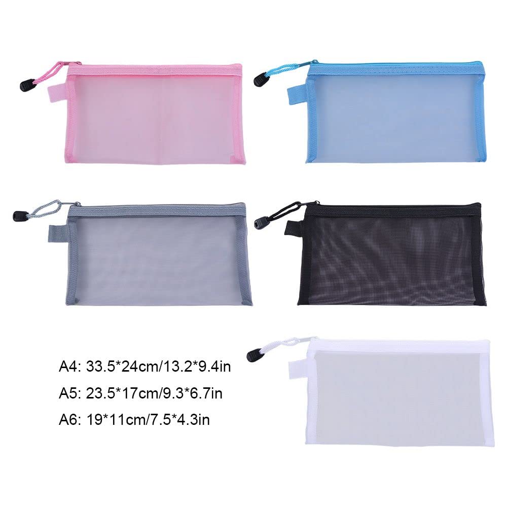 Mesh Zipper Pouch Zipper File Bags, Pencil Case Storage Bags, Transparent Coin Purse Document Bag,Colorful Cosmetic Makeup Pouch(White A4)