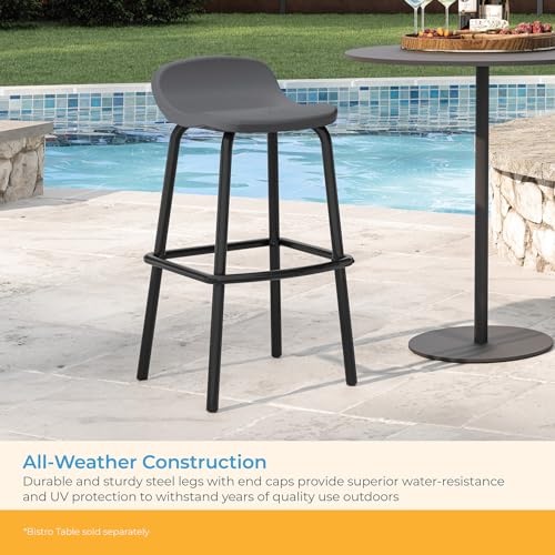 Suncast Outdoor Modern Resin Patio Bar Stools with Footrest, Set of 2 Weather-Resistant Bar-Height Chairs for Patio Bar, Cool Gray