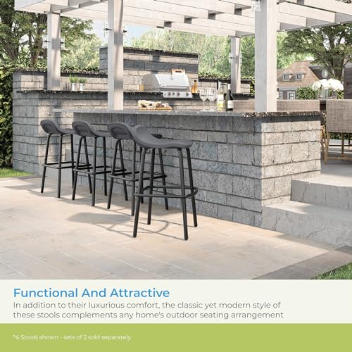 Suncast Outdoor Modern Resin Patio Bar Stools with Footrest, Set of 2 Weather-Resistant Bar-Height Chairs for Patio Bar, Cool Gray