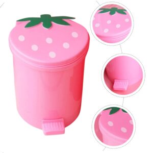 BUGUUYO Desktop Trash Can, Pink Plastic Container with Lid, Mini Size for Home Office, Creative Decor