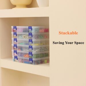 BangQiao 6 Pack Fixed 12 Grids Clear Plastic Storage Divider Box with Lid, Stackable Transparent Compartment Container Organizer Case for Seed Bead, Tiny Button, Small Parts, Art&Craft Supplies