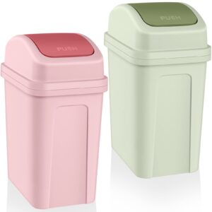 sumind 2 pcs bathroom trash can with swing lid small garbage can plastic bathroom trashcan garbage bin for kitchen waste bedroom room outdoor (green and pink,1.8 gallon)