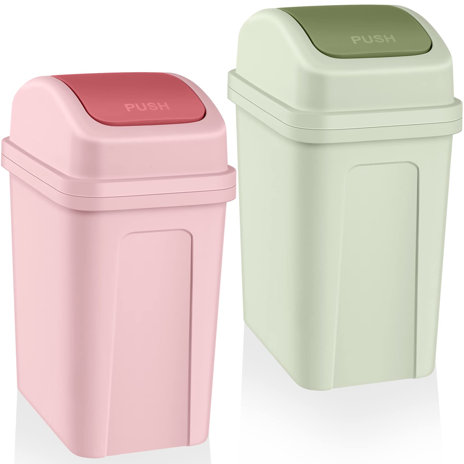 Sumind 2 Pcs Bathroom Trash Can with Swing Lid Small Garbage Can Plastic Bathroom Trashcan Garbage Bin for Kitchen Waste Bedroom Room Outdoor (Green and Pink,1.8 Gallon)