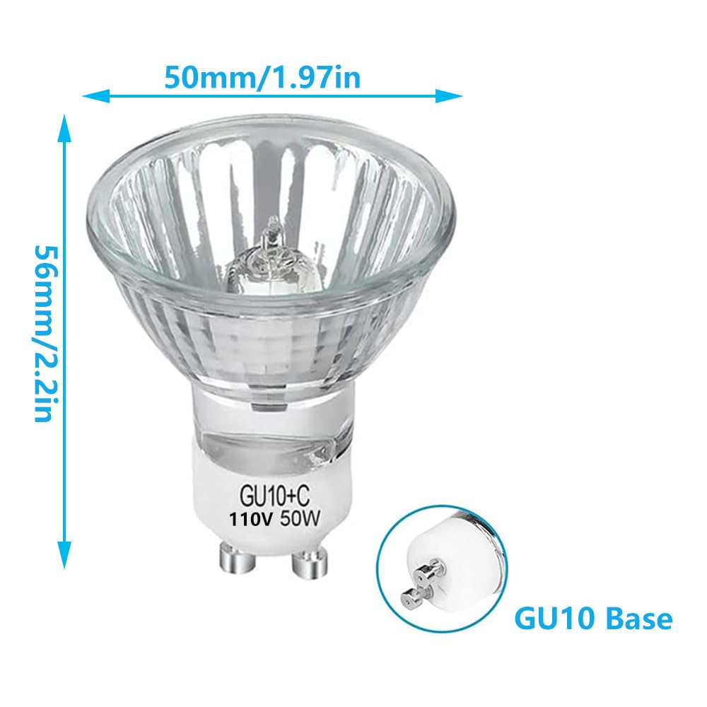 YKCGG GU10 Halogen 50W Bulbs,GU10+C 120V 50W Halogen Light Bulbs, Dimmable MR16 GU10 Light Bulb for Track & Recessed Lighting, Range Hood Light Bulbs(4 Pack)