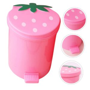 BUGUUYO Desktop Trash Can, Pink Plastic Container with Lid, Mini Size for Home Office, Creative Decor