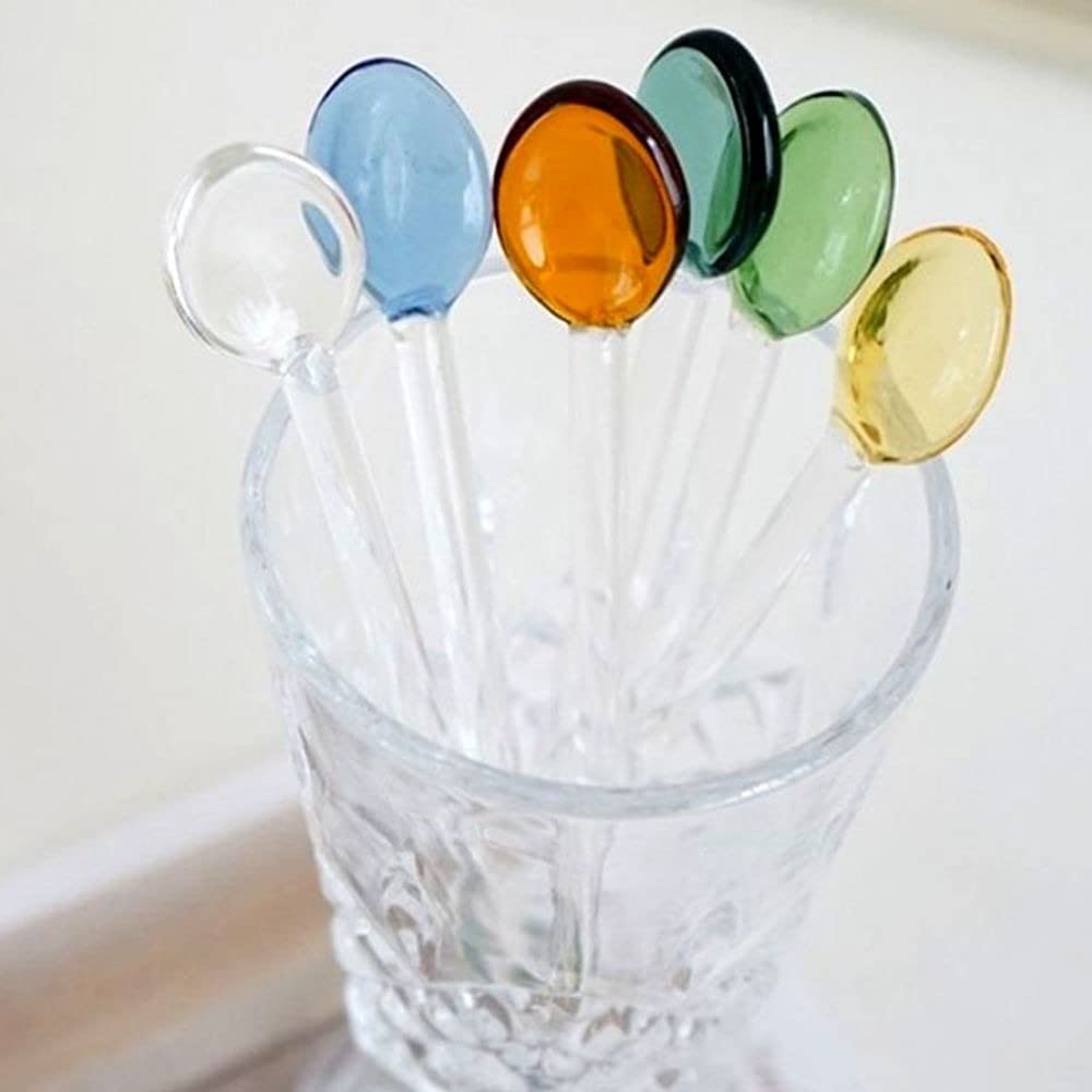 1/6PCS Clear Glass Coffee Spoon,Mixing Spoon Glass Coffee Milk Tea Spoons Long Handle Spoon for Home(transparent)