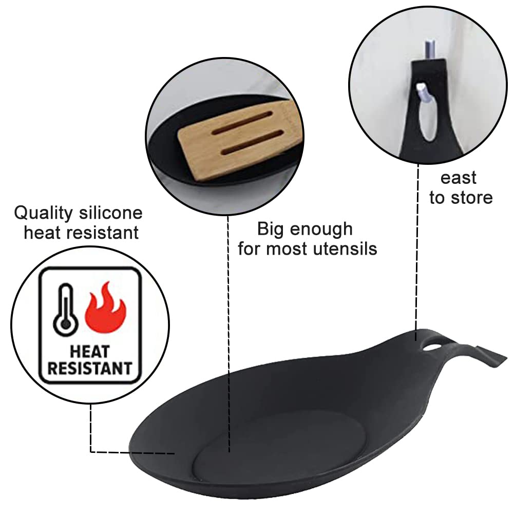 3 PCS Spoon Rest for Stove Top, Heat Resistant Flexible Silicone Kitchen Utensil Rest Ladle Spoon Holder for Stove Top – for Cooking Spatula, Ladle, Brush(Black, Dark Grey, Light Grey)