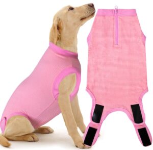 wabdhally dog surgery recovery suit,surgical suit for large female spay,soft combed cotton,watermelon pink striped zipper onesie 3xl