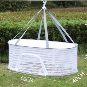 Primst Foldable Drying Fishing Net, Hanging Drying Net Rack Clothes Dry Basket with Zipper, Indoor and Outdoor Plants Dryer for Shrimp Fish Fruit Vegetables Herb (1 Layer)