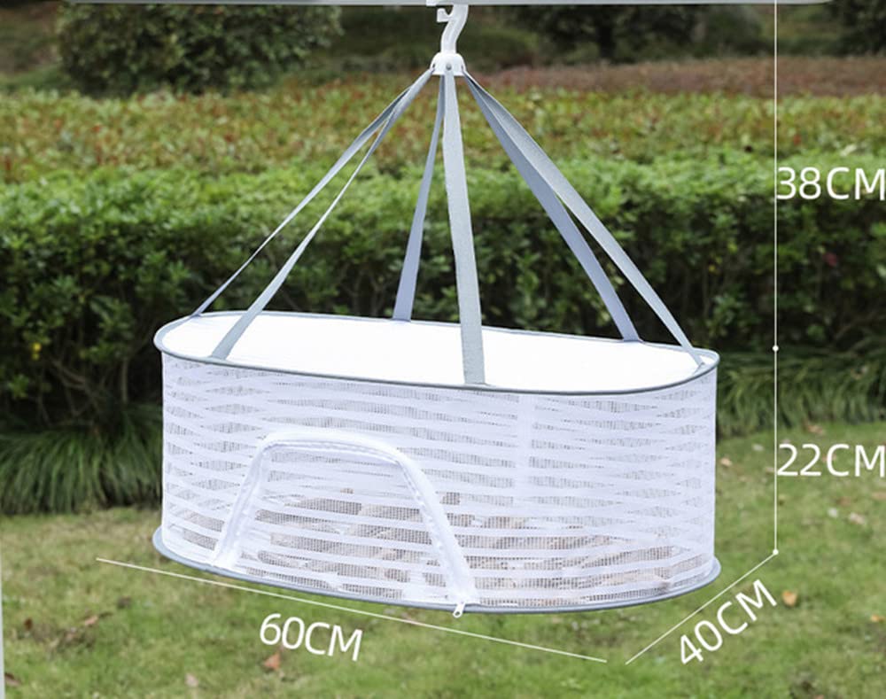 Primst Foldable Drying Fishing Net, Hanging Drying Net Rack Clothes Dry Basket with Zipper, Indoor and Outdoor Plants Dryer for Shrimp Fish Fruit Vegetables Herb (1 Layer)