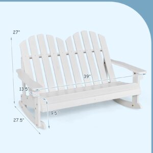 Giantex 2-Person Adirondack Rocking Chair - Kids Outdoor Rocking Bench with Slatted Seat, High Backrest, 220LBS Weight Capacity, Patio Rocker for Balcony, Yard, Poolside (1, White)