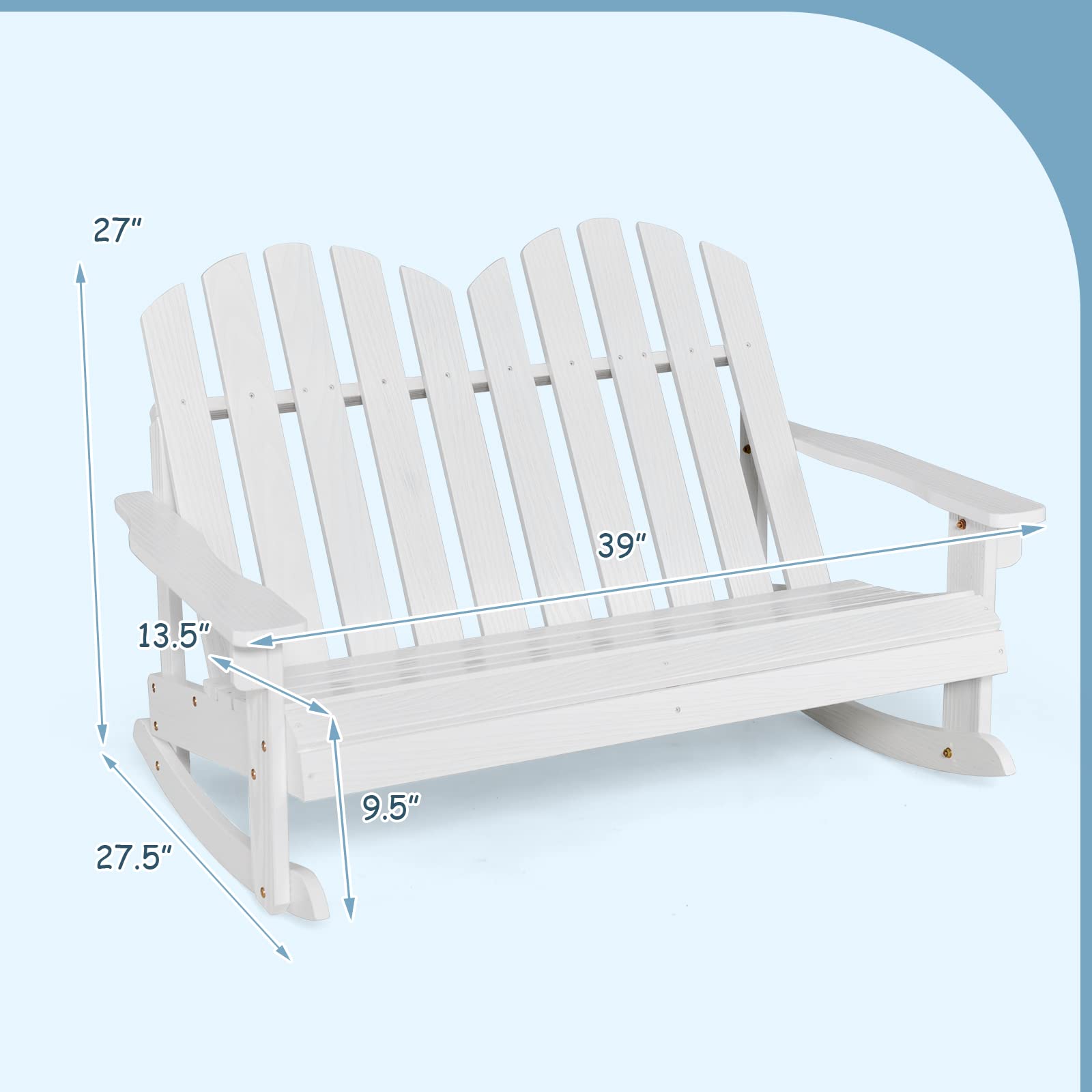 Giantex 2-Person Adirondack Rocking Chair - Kids Outdoor Rocking Bench with Slatted Seat, High Backrest, 220LBS Weight Capacity, Patio Rocker for Balcony, Yard, Poolside (1, White)