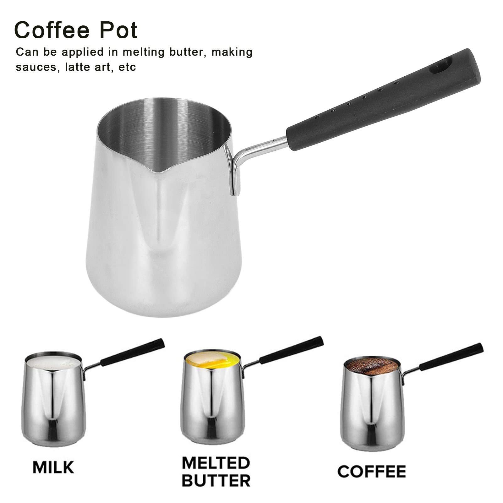 Butter Coffee Milk Warmer Mini Butter Melting Pot, Butter Warmer Mini Stainless Steel Coffee Heating Pot 350ml with Spout for Melting