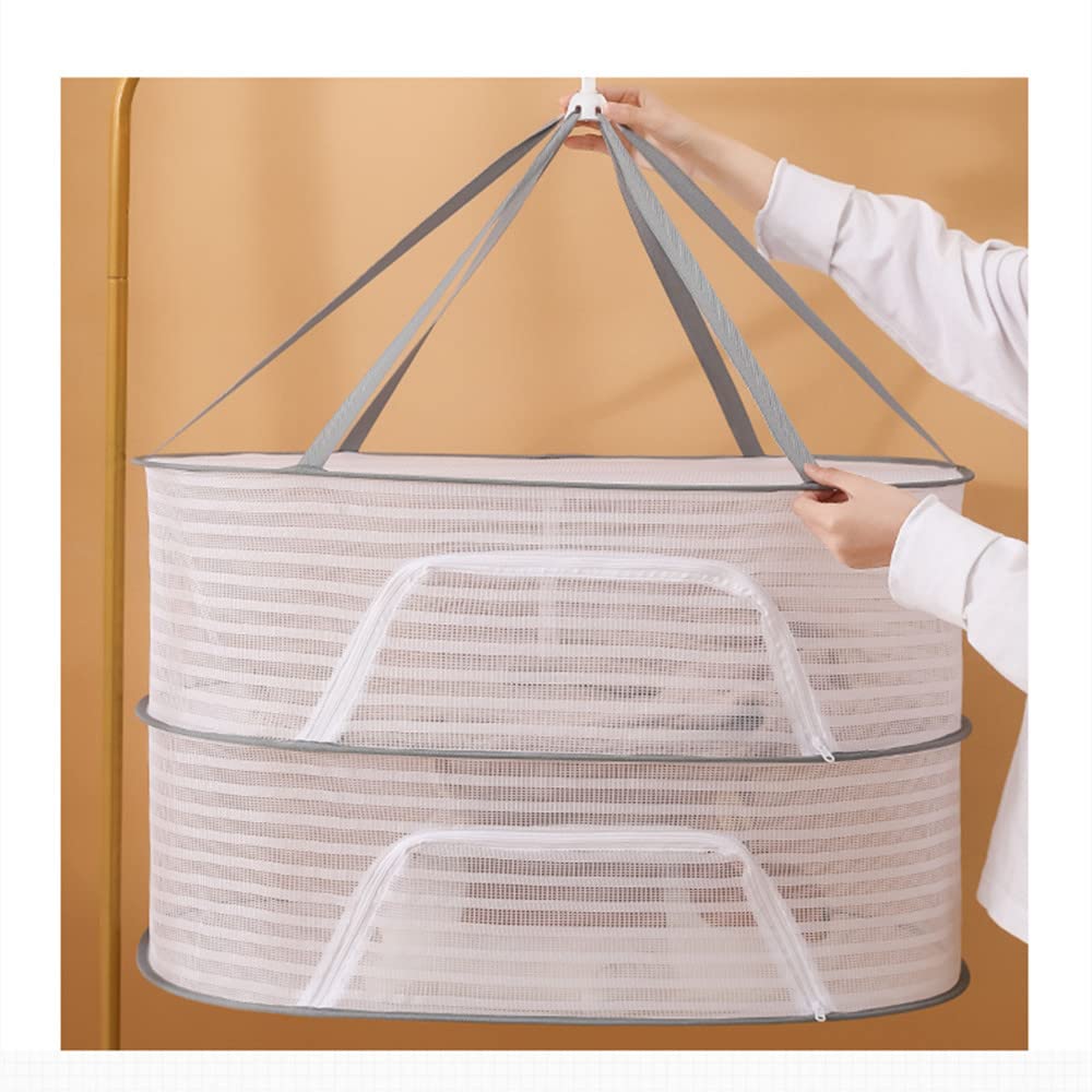 Primst Foldable Drying Fishing Net, Hanging Drying Net Rack Clothes Dry Basket with Zipper, Indoor and Outdoor Plants Dryer for Shrimp Fish Fruit Vegetables Herb (1 Layer)