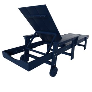 WestinTrends Shoreside Modern Poly Reclining Chaise Lounge with Arms & Wheels, Navy Blue