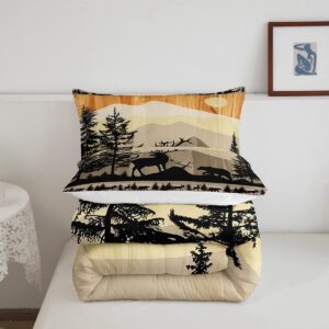 Wild Deer Comforter Set King Size Rustic Farmstyle Bedding Set for Adult Women Teens, Wildlife Deer Bear Print Duvet Insert Western Farmhouse Theme Quilt 3 Pcs Old Barn Door Print Comforter Set