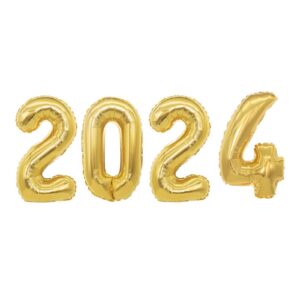 16 inch 2024 balloons gold, 2024 foil number balloons for 2024 new year eve festival party supplies graduation decorations, gold