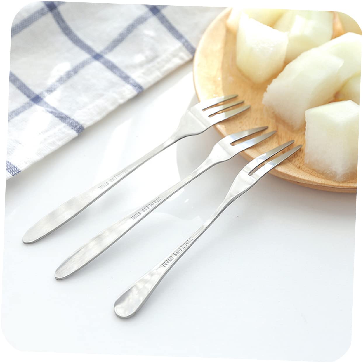 OKUMEYR Mini Forks Stainless Steel Forks Sandwich Picks 3-tine Fork Afternoon Tea Forks Salad Fork Fruit Fork Three-tine Fork Cocktail Tableware Silver Stainless Steel Fork