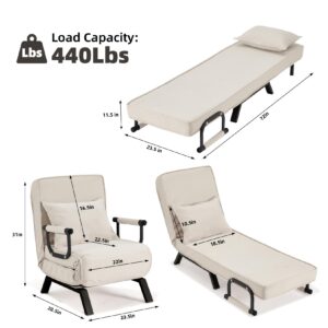 Hupmad Convertible Bed Sleeper Chair,Tri-fold Upholstered Armchair Sleeper with Pillow,Folding Leisure Chaise Lounge Couch with 6 Angle Adjustable Backrest,Single Lazy Bed for Office Apartment