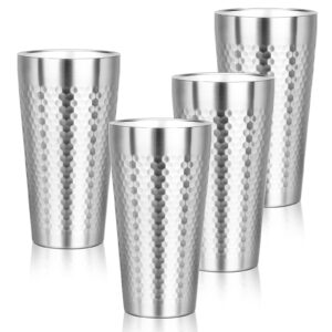 offiper metal cup, 19 oz insulated tumbler, 4 pack double wall unbreakable stackable water tumblers premium insulated stainless steel cups drinking glasses for home travel camping outdoor