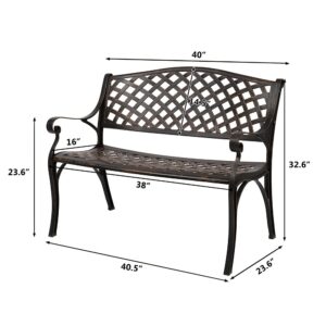 JOYBASE Outdoor Bench, Garden Patio Bench with Backrest, All-Weather Aluminum Frame, Patio Furniture Decor, Rustic Outdoor Loveseat for Lawn, Porch and Park (Bronze)