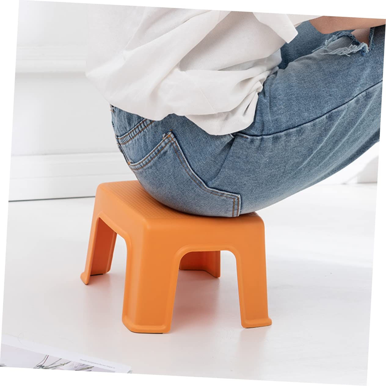 Veemoon 1pc Plastic Stool Kid Stool Plastic Foot Stool Step Stool for Adults Creative Footstool Household Stool Anti-Skid Stool Pp Thicken Orange Square Stool Baby Kids' Step Stools