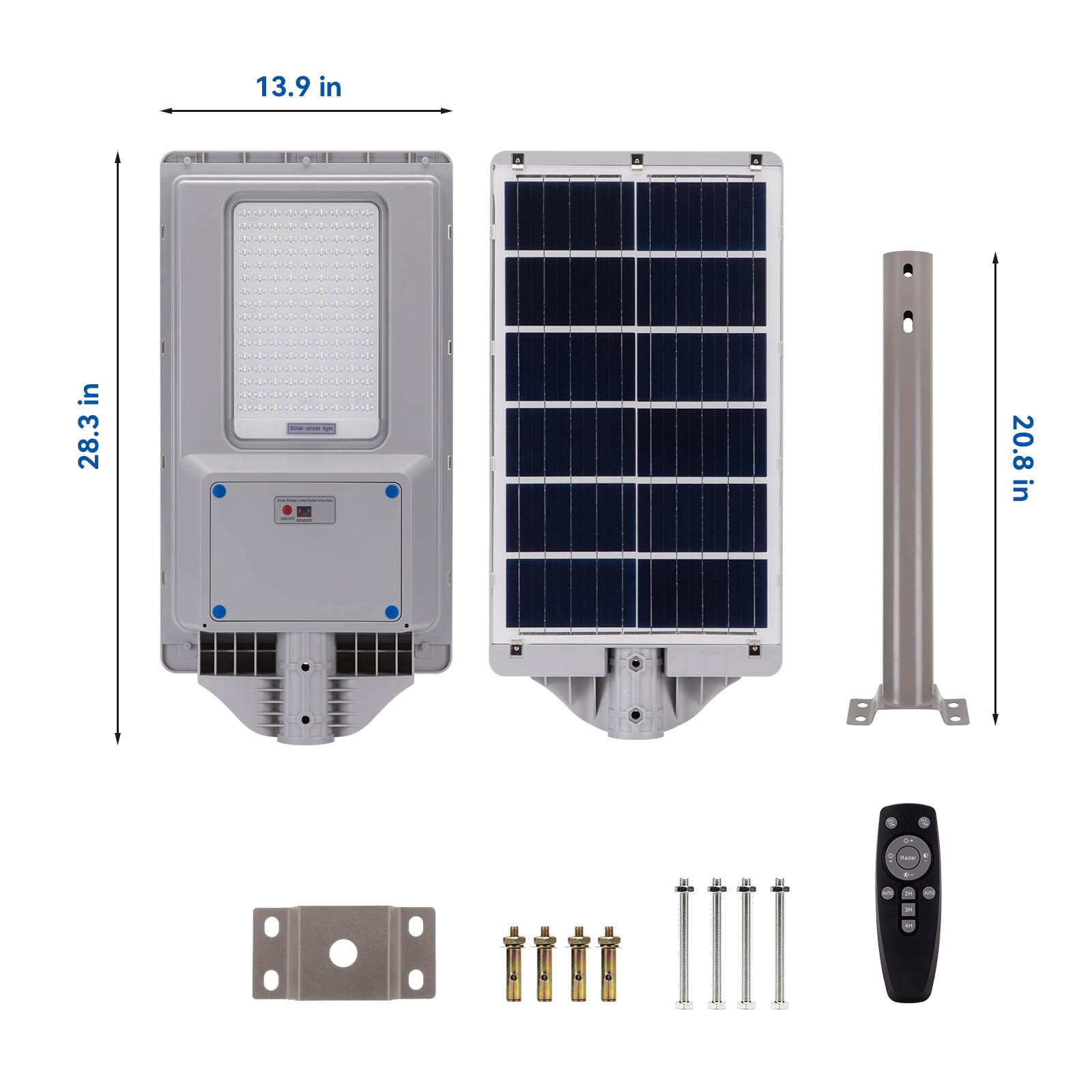 LANGY Solar Street Lights Outdoor, 400W Solar Parking Lot Lights, 30000LM 6500K LED Solar Lights, Dusk to Dawn, Motion Sensor and Remote Control, IP66 Waterproof, Commercial Solar Outdoor Light Garage