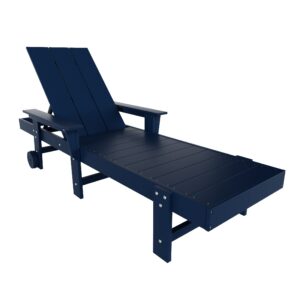 WestinTrends Shoreside Modern Poly Reclining Chaise Lounge with Arms & Wheels, Navy Blue