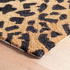 Dash and Albert Leopard Wool Area Rug - 8' x 10' Brown Animal Print Hand Micro Hooked Accent Rug - Durable, High Traffic Areas Living Room, Hallway, Stairs