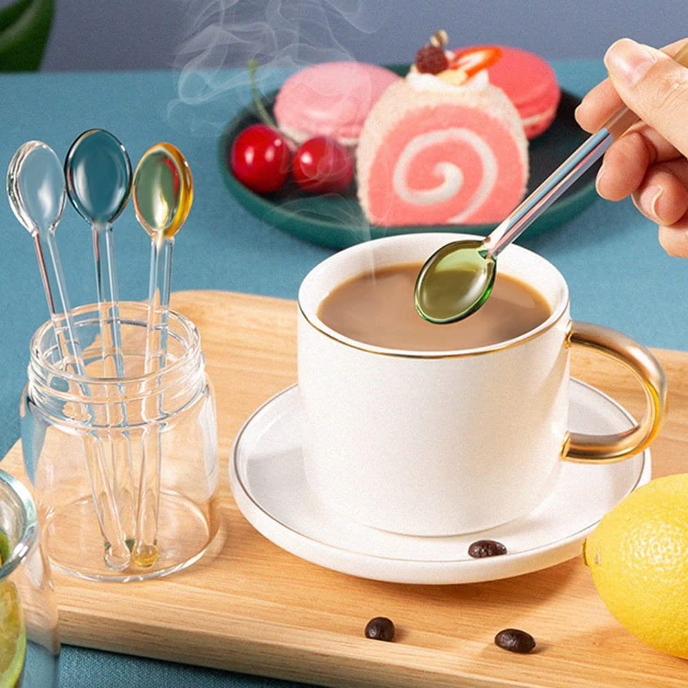 1/6PCS Clear Glass Coffee Spoon,Mixing Spoon Glass Coffee Milk Tea Spoons Long Handle Spoon for Home(transparent)