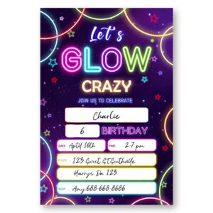 LoaHak Glow Birthday Invitation, Neon Glow Crazy Birthday Invitations, Glow Birthday Party Invitations, Glow Neon Party Favors Neon Party Invites Cards. (065)