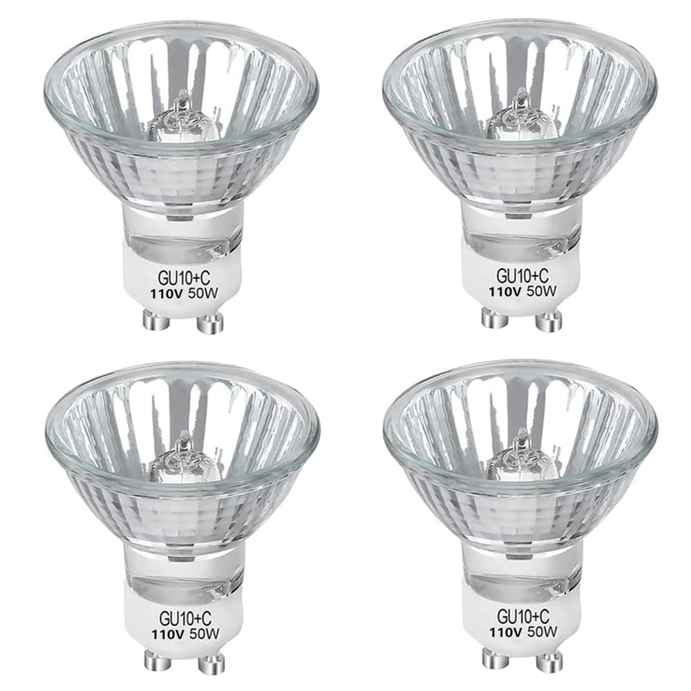 YKCGG GU10 Halogen 50W Bulbs,GU10+C 120V 50W Halogen Light Bulbs, Dimmable MR16 GU10 Light Bulb for Track & Recessed Lighting, Range Hood Light Bulbs(4 Pack)