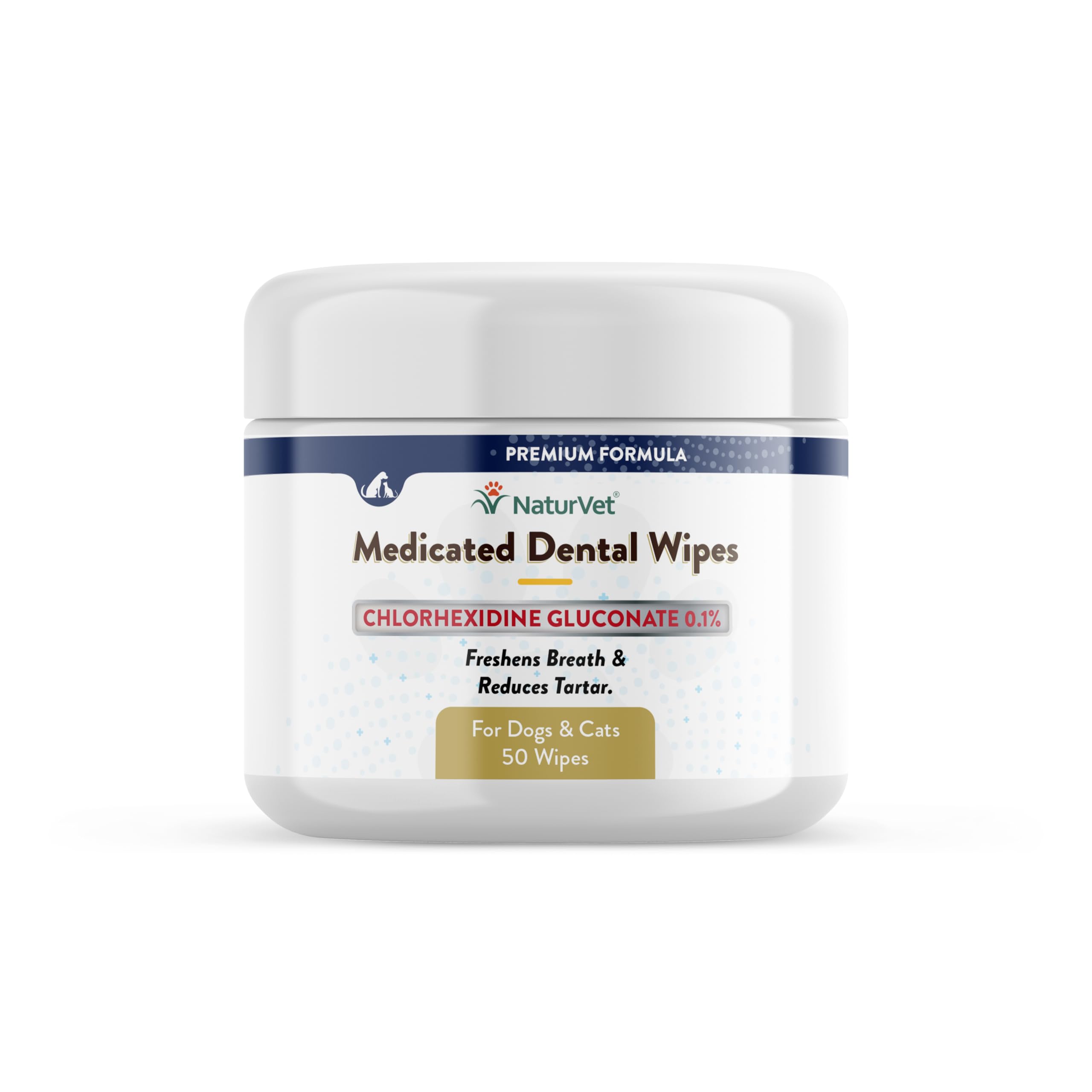 NaturVet Medicated Dental Wipes for Dogs & Cats 50 Count