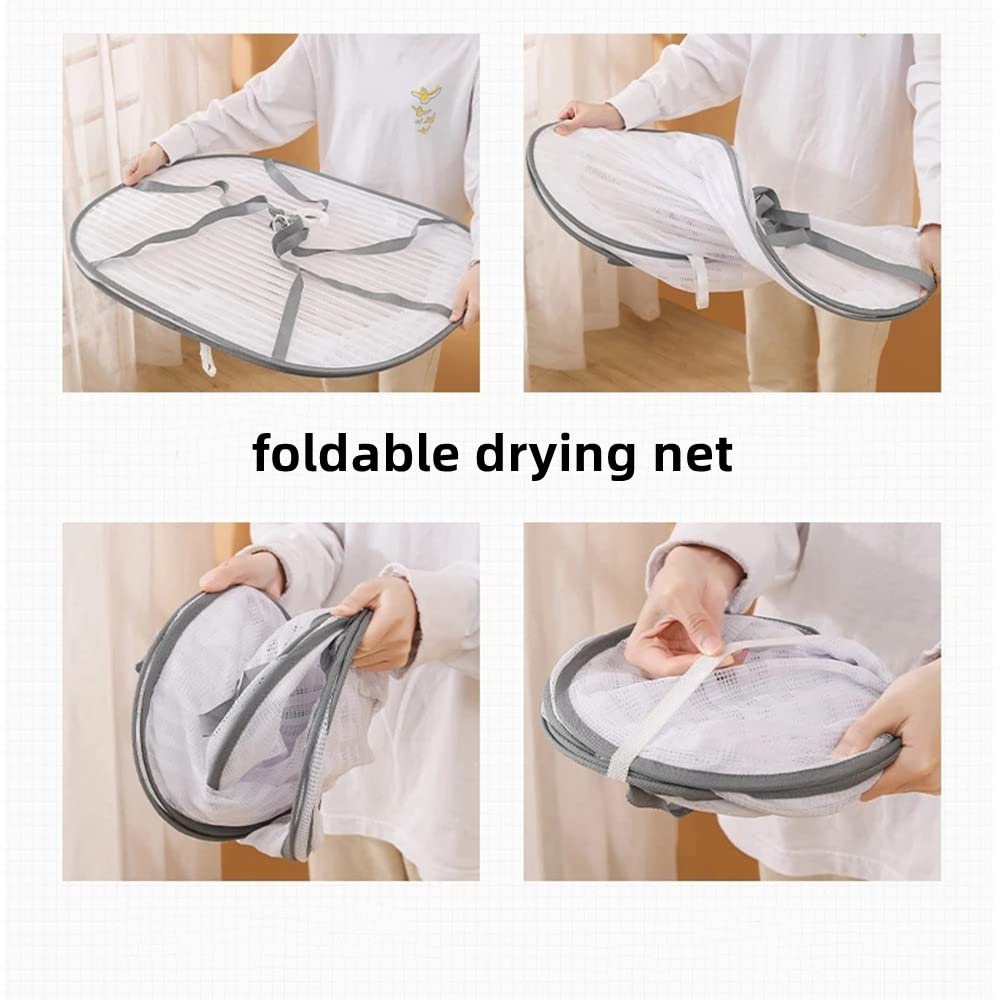 Primst Foldable Drying Fishing Net, Hanging Drying Net Rack Clothes Dry Basket with Zipper, Indoor and Outdoor Plants Dryer for Shrimp Fish Fruit Vegetables Herb (1 Layer)