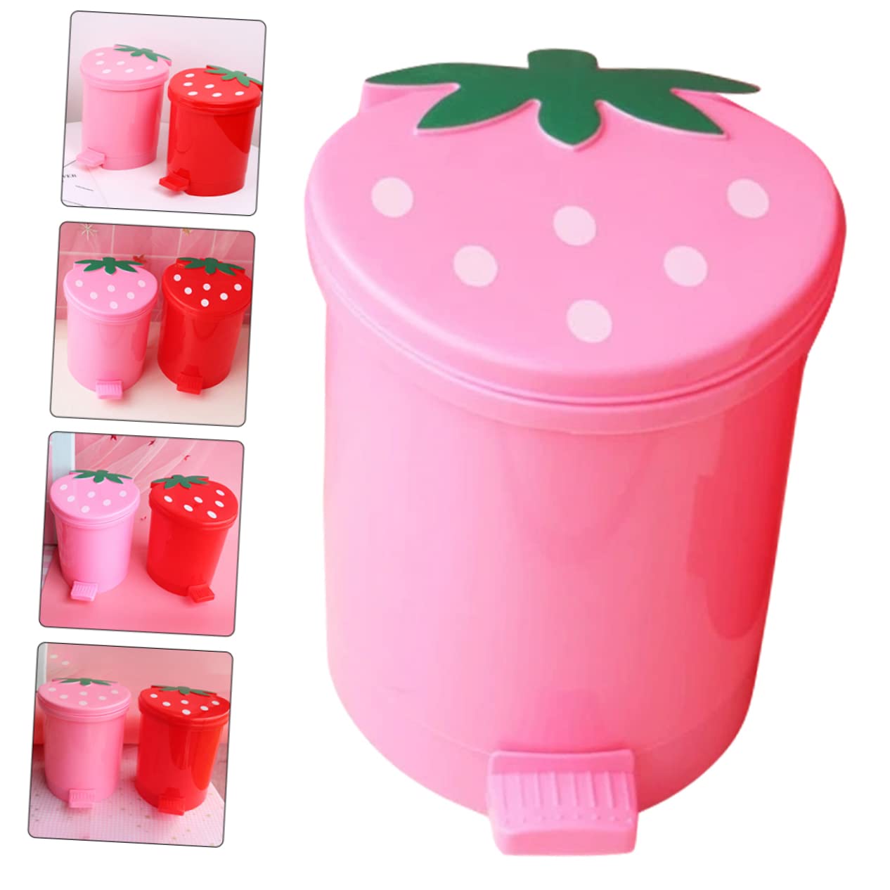 BUGUUYO Desktop Trash Can, Pink Plastic Container with Lid, Mini Size for Home Office, Creative Decor