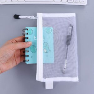 Mesh Zipper Pouch Zipper File Bags, Pencil Case Storage Bags, Transparent Coin Purse Document Bag,Colorful Cosmetic Makeup Pouch(White A4)