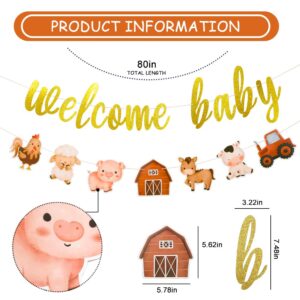 welcome baby Farm Animals Birthday Banner,Farm Animals Themed Birthday Baby Shower Party Decoration.Barnyard Party Decorations, Farm Animal Decorations for Baby Shower Birthday Party.