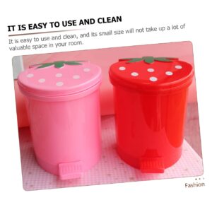 BUGUUYO Desktop Trash Can, Pink Plastic Container with Lid, Mini Size for Home Office, Creative Decor