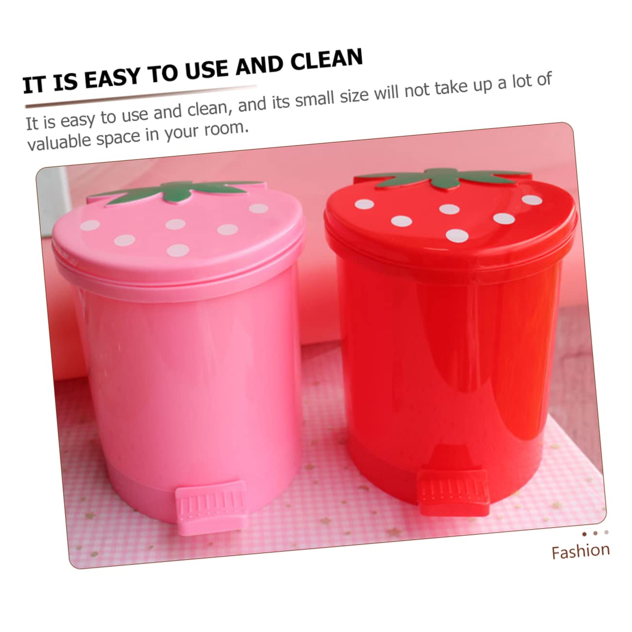 BUGUUYO Desktop Trash Can, Pink Plastic Container with Lid, Mini Size for Home Office, Creative Decor