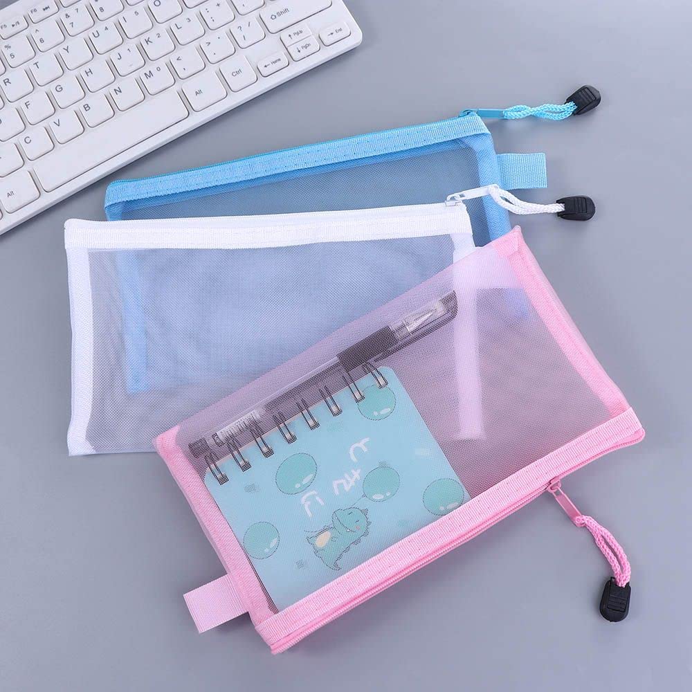 Mesh Zipper Pouch Zipper File Bags, Pencil Case Storage Bags, Transparent Coin Purse Document Bag,Colorful Cosmetic Makeup Pouch(White A4)