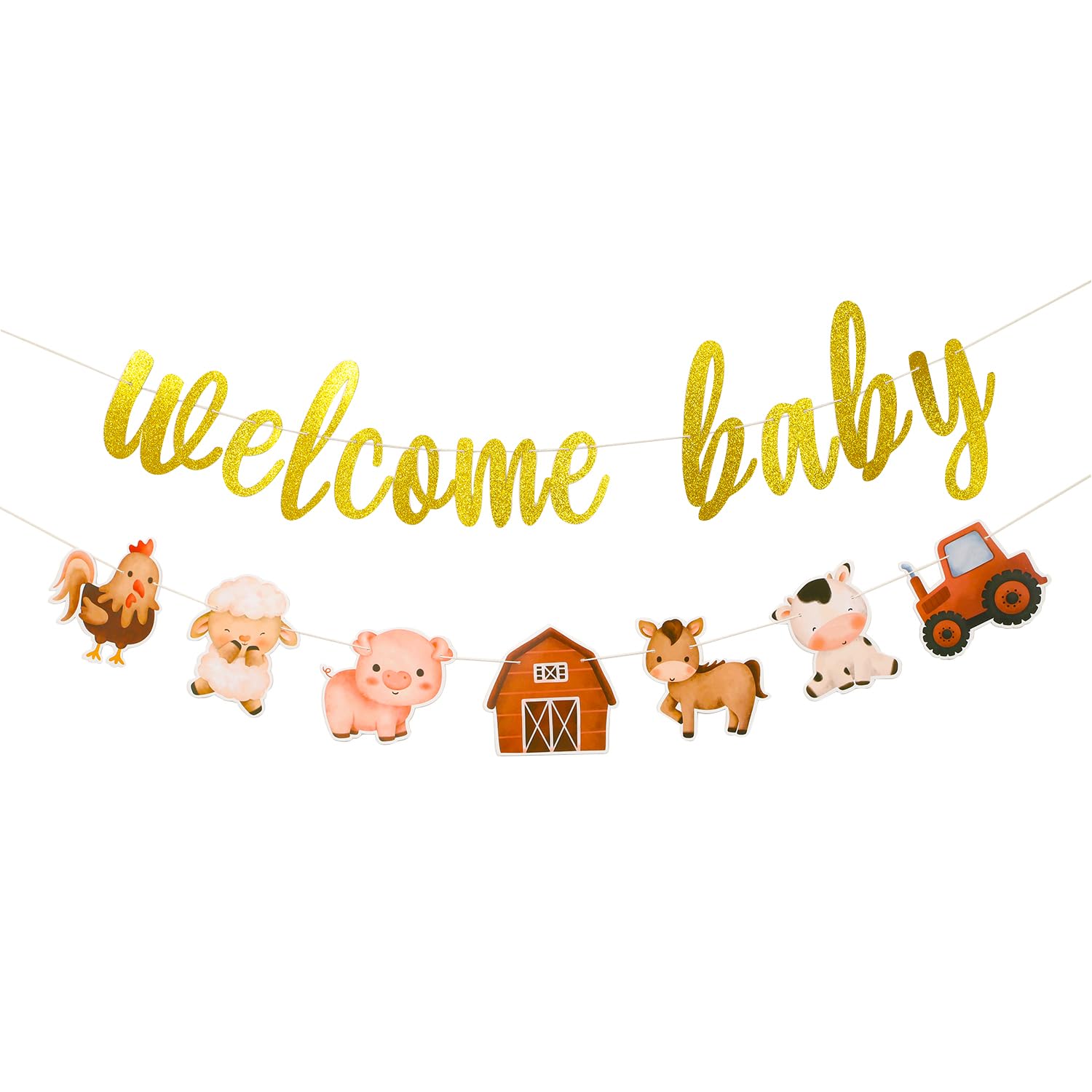 welcome baby Farm Animals Birthday Banner,Farm Animals Themed Birthday Baby Shower Party Decoration.Barnyard Party Decorations, Farm Animal Decorations for Baby Shower Birthday Party.