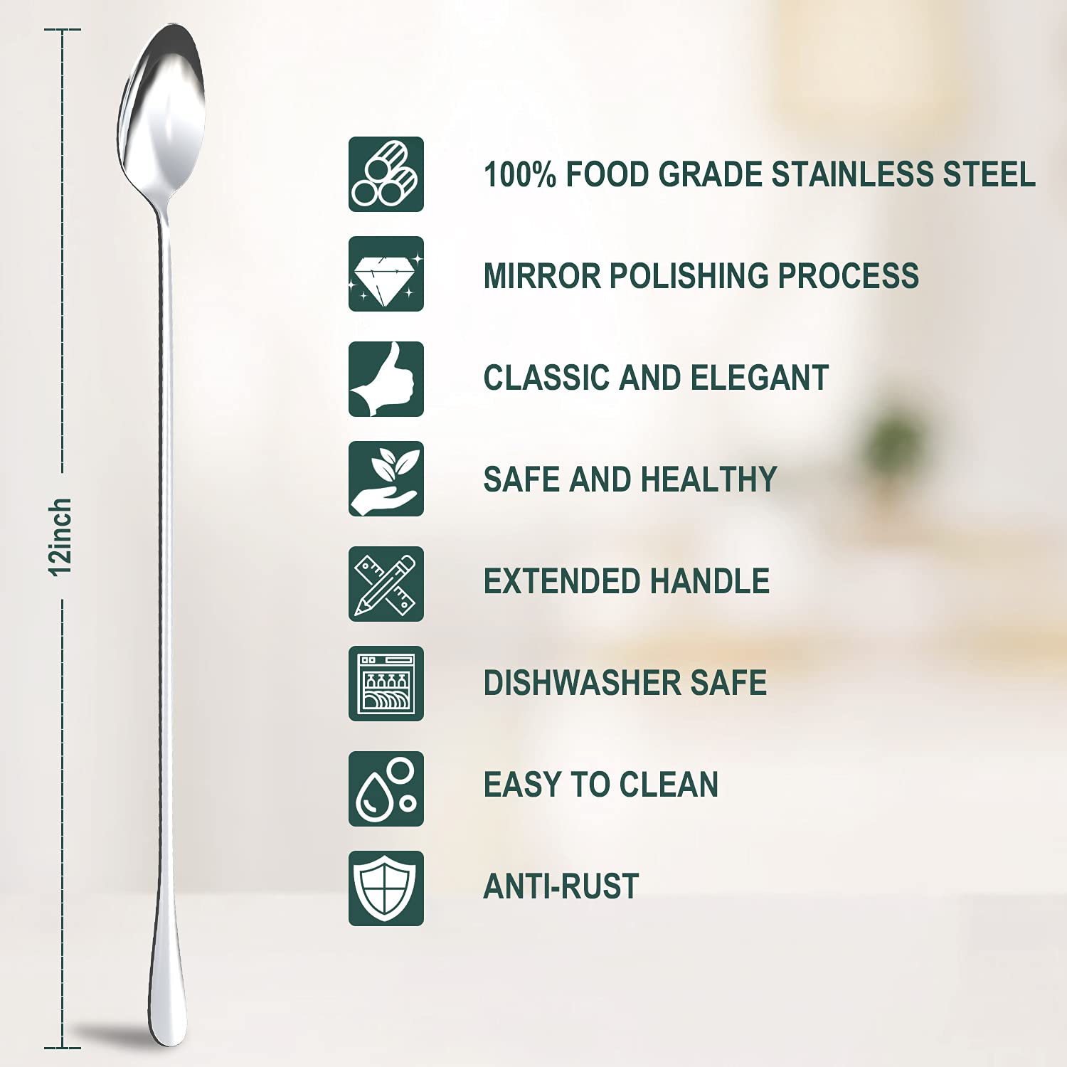 Ice Tea Spoons Long Handle,ARCHIKING Stainless Steel 12inch Iced Teaspoon - Ideal for Cocktails, Milkshakes, Mothers, Milk Tea, and Cold Drinks